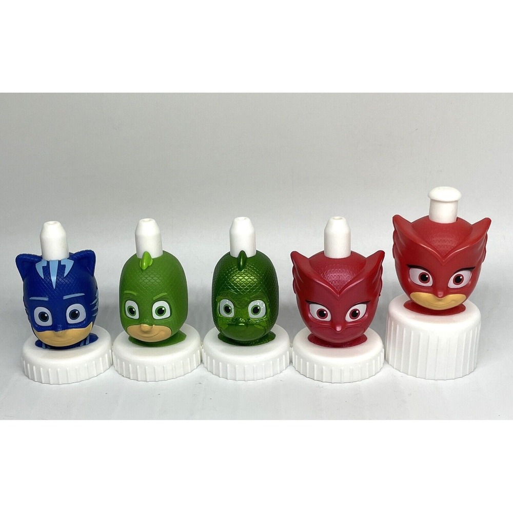 Good 2 Grow PJ Masks LOT of 5 Bottle Toppers Metallic Gecko Cat Boy Owlette